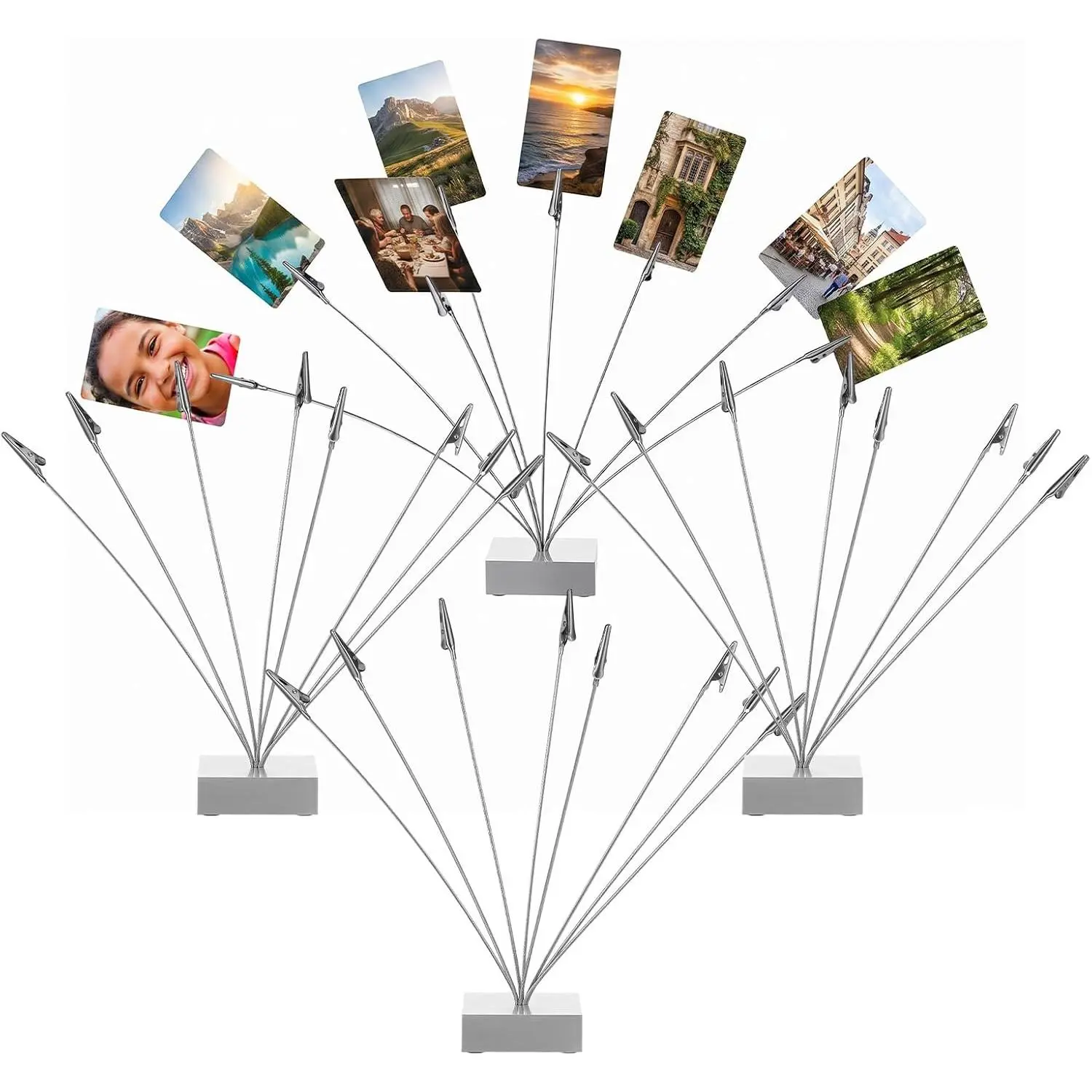 4 Pack Picture Trees to Hold Photos, Gift Card Tree Holder to Hold Gift Cards, Photo Tree Holder for Pictures with 8 Clips, Silver Metal Cube Base Display Stand for Wedding Christmas Party Decor