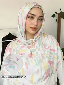 Fashion Graffiti Hijab for Women, Geometric Color Block Print, Elegant Ramadan Style, Soft Breathable Fabric, Comfortable Hijab