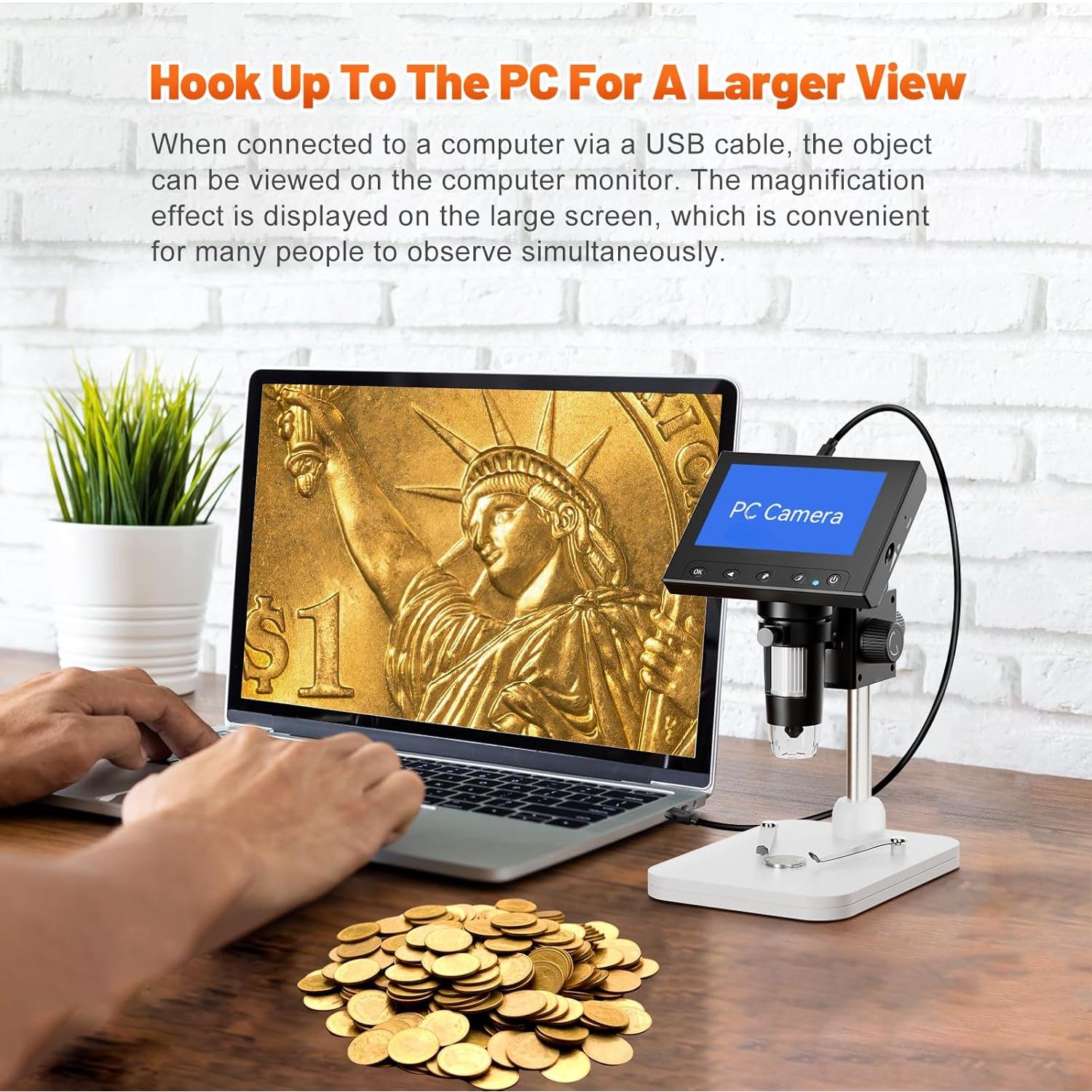 Microscope, LCD Digital Microscope 1000x, Magnifier with 8 Adjustable ...