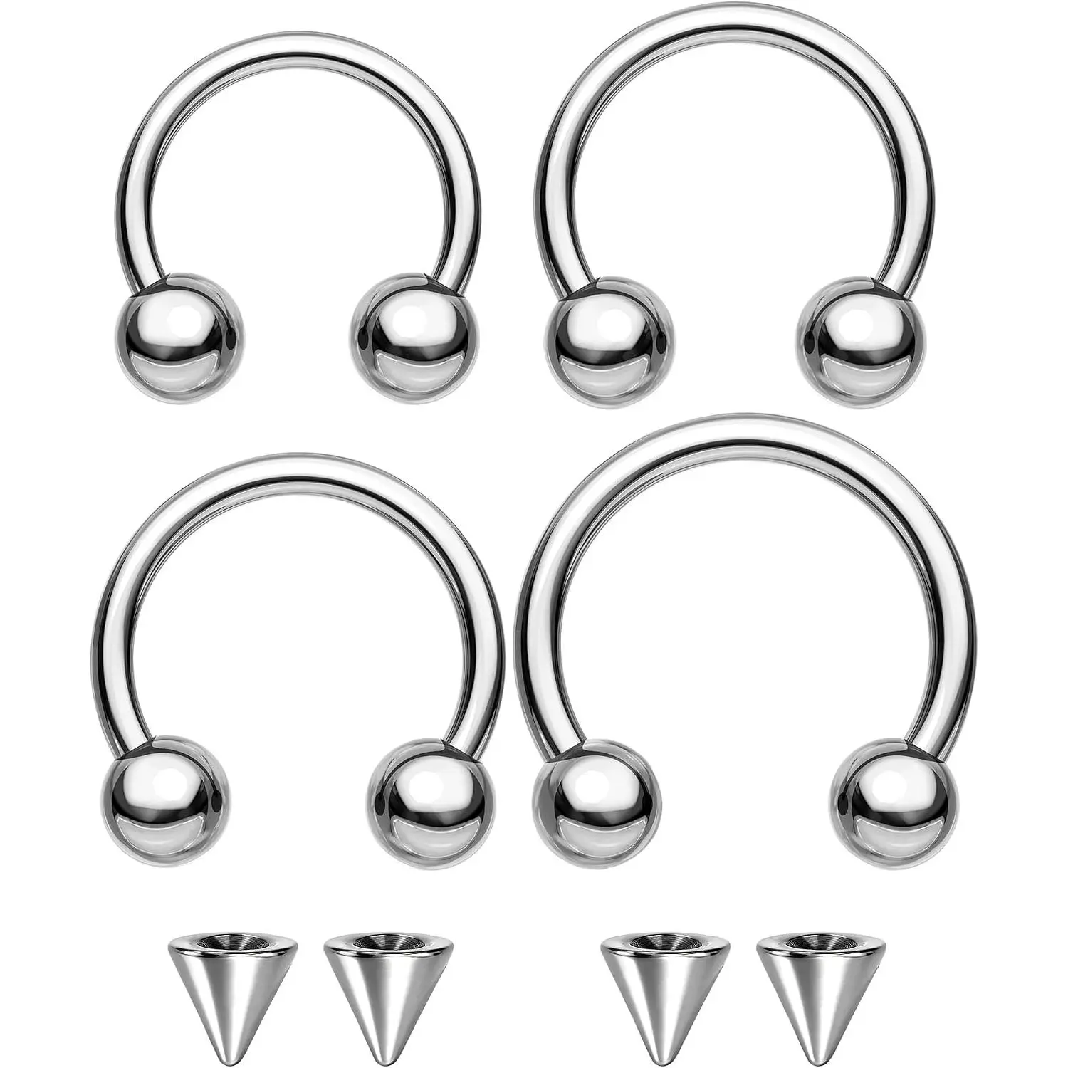Modern 4PCS 18G/20G Titanium Horseshoe Nose Rings - Multi-Size 7/8/9/10MM Septum Rings with Replaceable Balls & Cone Tip Ends, Gift Ready for Helix Cartilage Conch Rook Tragus Body Jewelry