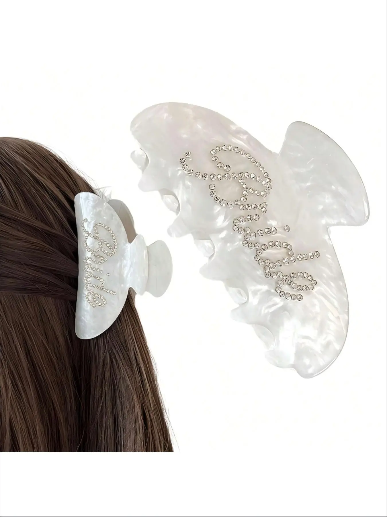 1Pc,Bride Claw Clip, White Acrylic Hair Clip, Rhinestone Bride Logo | Bridal Shower Or Getting Married Party Decorations, Bridesmaid Gift, Bridal Shower, Wedding,Hen Party, Women Hair Accessories