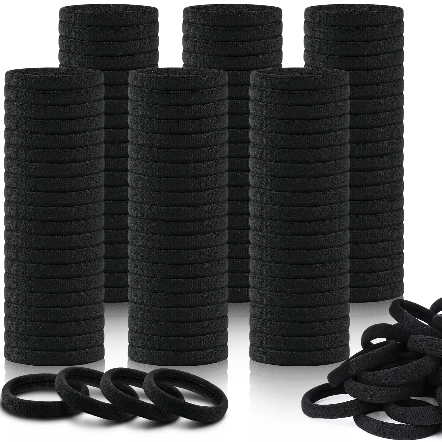 150 count Black Hair Ties for Women, No ,  Ponytail Holders | Value Pack, Seamless Elastic, No Pull/Snag/Breakage, No Crease, Durable Hold, for Thick & Curly Hair