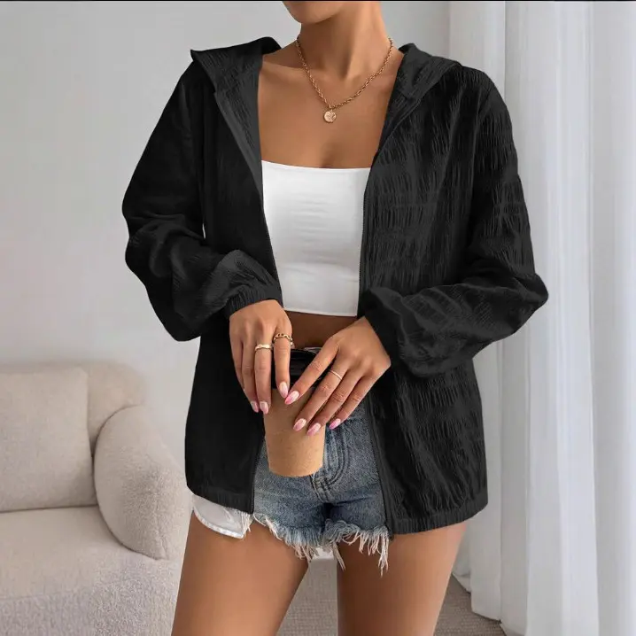 Women's topsoutwearcardiganspring & fallhoodedoutwearsunscreen sports outwear women