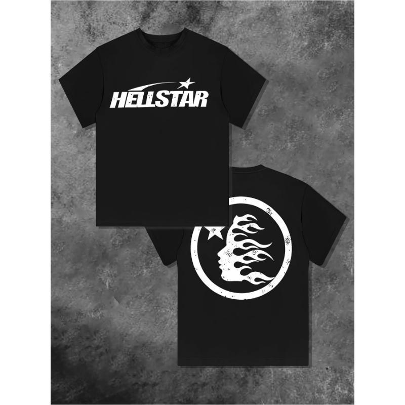 100% cotton double-sided printed Hell Star pattern T-shirt, high-quality printed T-shirt, men's round neck short-sleeved top, casual T-shirt spring and summer clothing shirts Men's good  graphic  tees