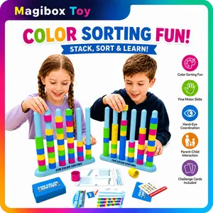 Color Sorting Stacking Challenge Game, Fast Pattern Matching Puzzle Toy, 2 Stack Racks, 50 Cards, 80 Rings, Stem Learning Gift