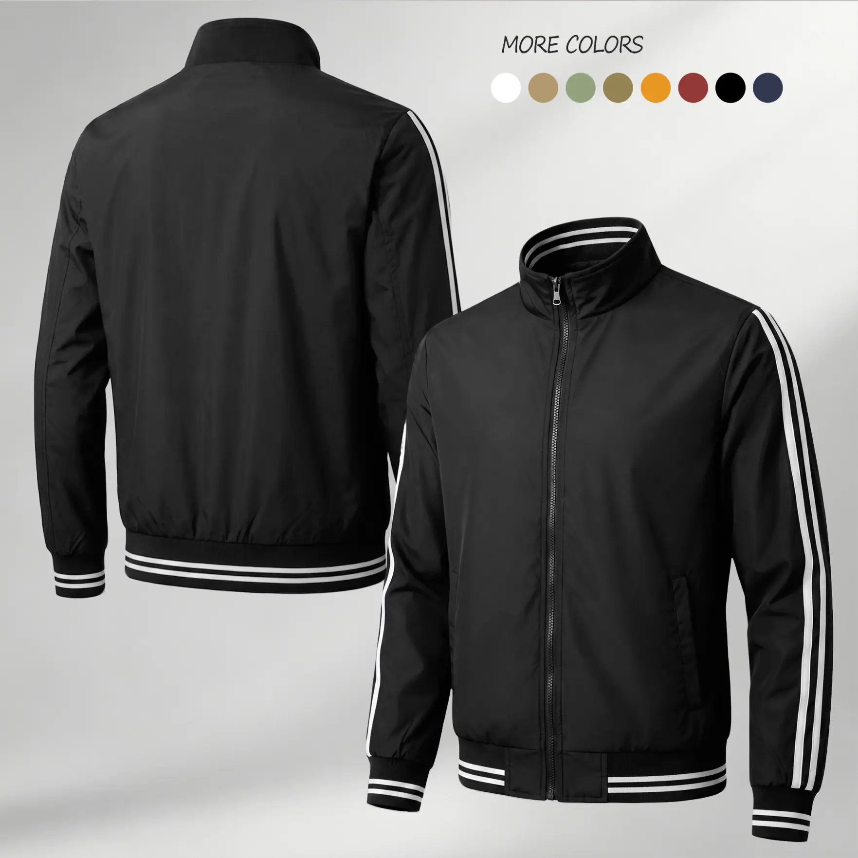 Men's Classic Pilot Jacket - Sporty Streetwear Tops, Thin Flight Coat with Full Closure for Daily Urban Wear and Travel, Stripe, Sleeves, Menswear, Coats, Fabric