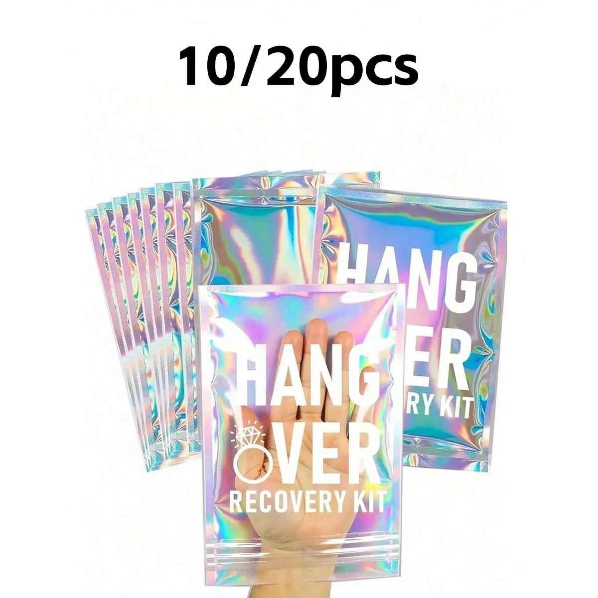 10/20 Piece Hangover Relief Kit, Self-Care Set, Reusable Holographic Bag, Perfect for Bachelor/bachelorette Party Gifts, Wedding Welcome Gift, Birthday Hangover Kit
