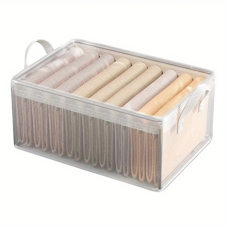 Lune Cove Steel & PVC Storage Bin with Handle, Transparent PVC & Solid Steel Frame Closet Organizer, Waterproof 18.5x11.8x7.9" Container for Pants, Underwear, Home Use, Clothes Org.