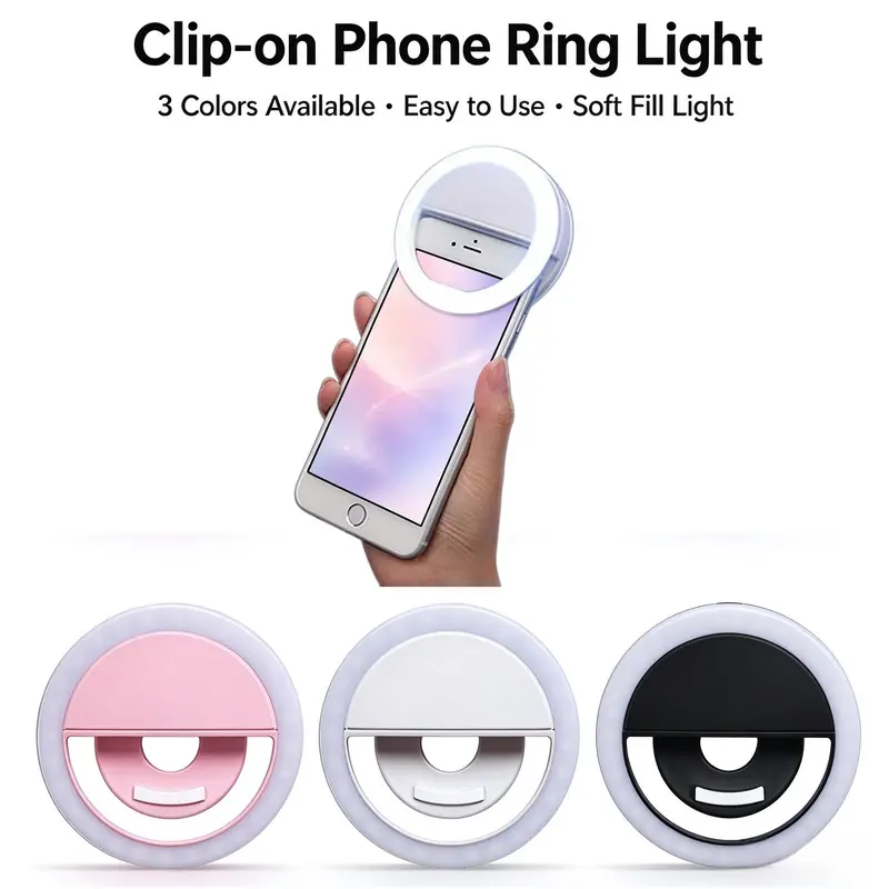 Portable Mini Clip-On LED Fill Light, USB Rechargeable Selfie Led Lights for Mobile Phones & Laptops, Ideal for Makeup, Zoom Meetings, Live Streaming & Vlogging