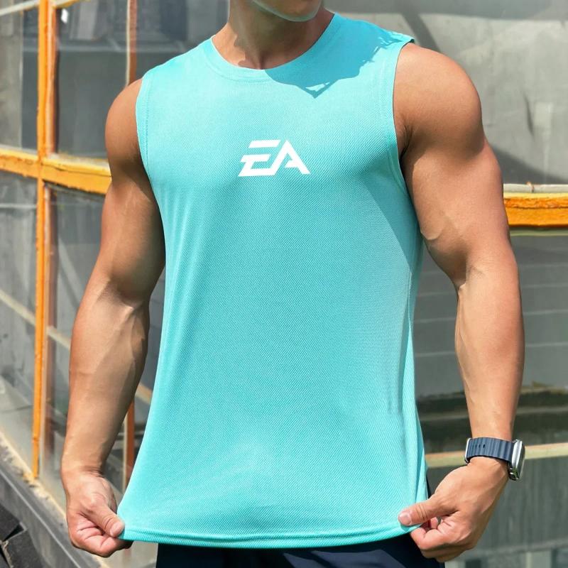 Kyn Apparel Sleeveless T-shirt Men Quick-drying Fitness Bodybuilding Shirt Male Fashion Basketball Vest Mesh Breathable Summer Gym Tank Men