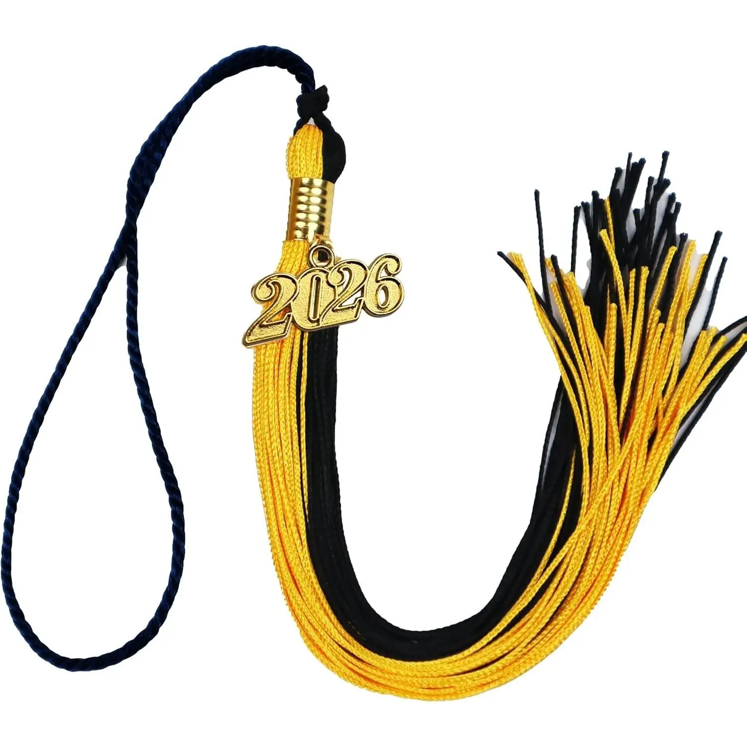 Graduation Cap Tassel with 2026 Gold Year Charm, 9 Inch Long (Black-Gold)