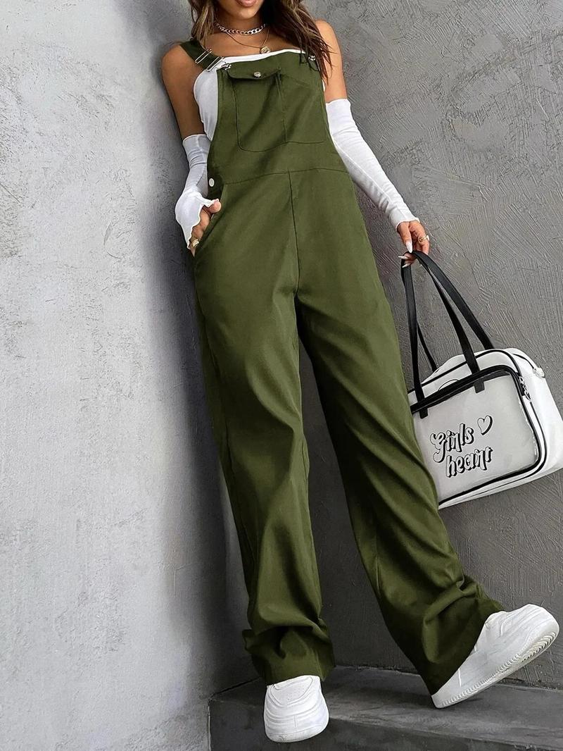 Women's Plain Pocket Overalls, Casual Comfy Overalls for Daily Wear, Ladies Clothes for All Seasons, Womenswear Women's Plain Pocket Overalls, Casual Comfy Overalls for Daily Wear, Ladies Clothes for All Seasons, Womenswear