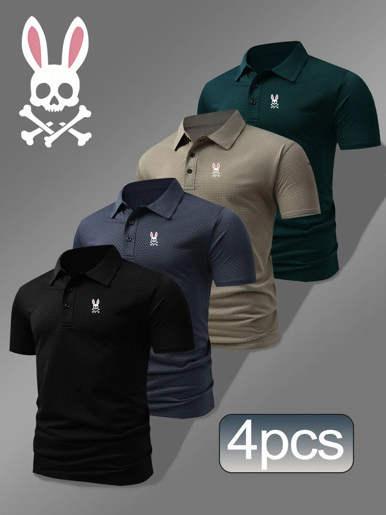 Men's Geometric Pattern Fitted Polo Shirt, Casual Breathable Stretch Fabric, Four-Piece Set, All Seasons Comfortable Wear, Polo Shirts Set