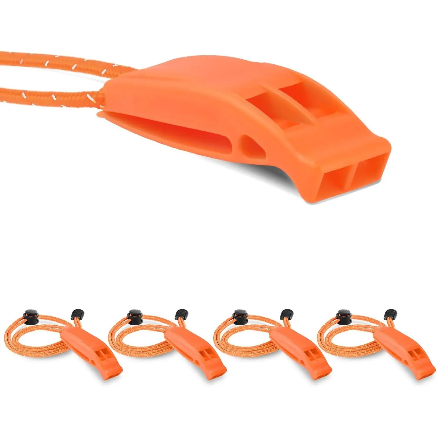 4 count  Whistles, Loud Shrill Safety Whistle with Reflective Lanyard for Climbing Hiking Camping Boat Kayak