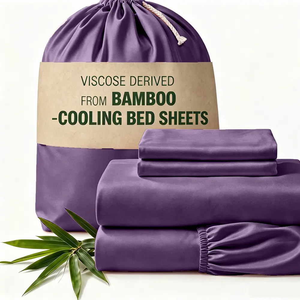 SASTTIE 3/4 PC Cooling Bed Sheets Set - Rayon Derived From Bamboo & Polyester, Breathable & Wrinkle Free Soft Bedding Sheets Deep Pocket Up To 14", Wrinkle Free Suitable For Hot Sleepers & Summer Room Decor Kid's Rooms