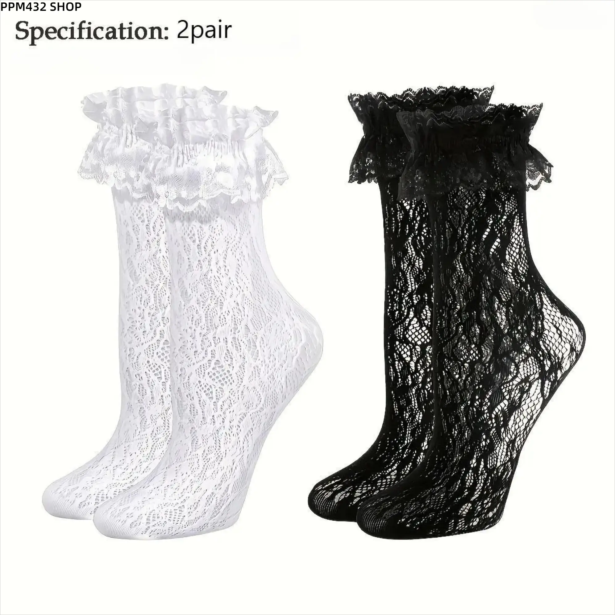 2Pairs Women's Lace Crew Socks, Y2K Coquette Frilly Ruffle Socks with Lightweight Breathable Design, Aesthetic Balletcore Fashion Accessories for Spring Summer Daily Wear, Casual Outfits and Trendy Styling