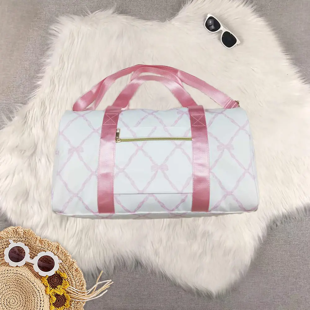 New Clothes Pink Bow Adjustable Strap Kids Travel Duffel Bag