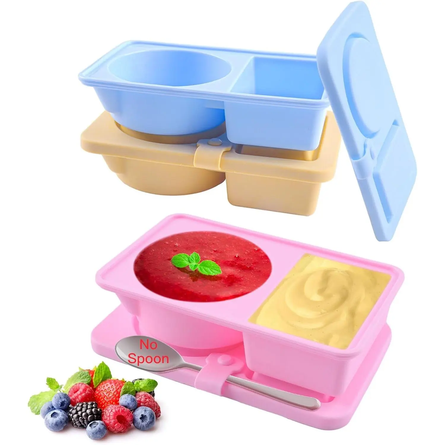 3 Reuseable  Snack Containers with , Small Double Compartment Snackle Bento Box, Leakproof Sauce & Salad Dressing Containers for Travel, Office, Picnic, Dishwasher Safe