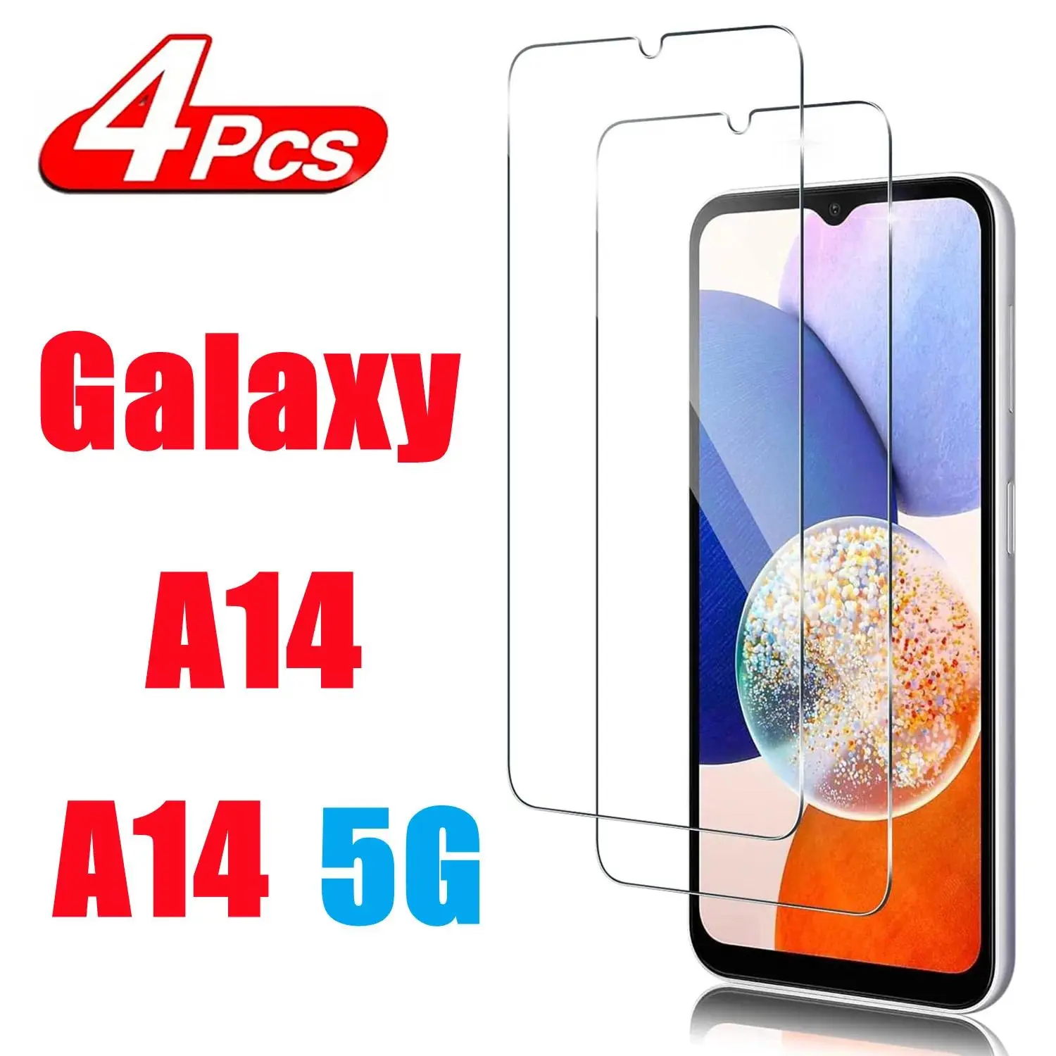 9H Hardness Tempered Glass Screen Protector for Samsung Galaxy A14 5G - 1/4Pcs Silicon Smartphone Handheld Devices Protection Cover, Scratch & Drop Resistant Aftermarket Accessory with Manufacturer Warranty