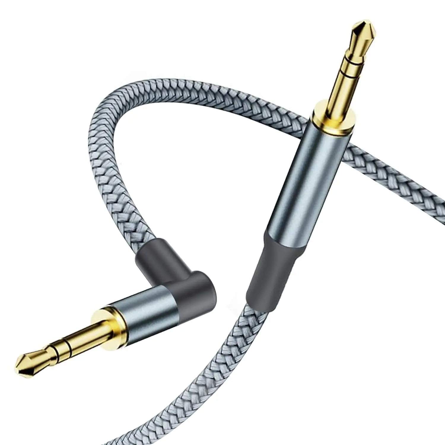 3.5mm Aux  Cord,Hi-Fi Sound 90  Nylon Braided 3.5mm Male to Male Stereo Aux Cables Right Angle TRS  Portable Compatible for Headphone, ,Tablets, Speakers (6.5FT/2M)