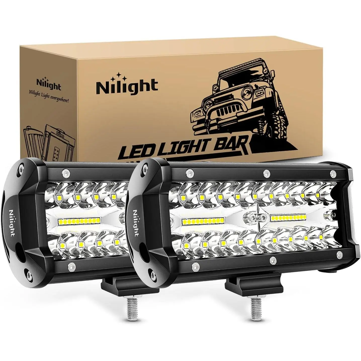 Nilight 2Pcs 6.5In 120W Triple Row Aluminum LED Work Lights, 12000LM Flood-Spot Combo, Waterproof with Sliding Mount, Universal Fit Off-Road Driving Fog Lights for Trucks/SUVs, Work Light