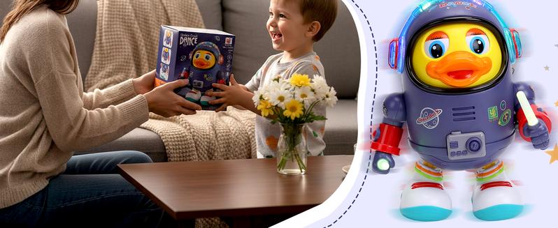 Dancing Space Duck Toy, Space Duck Dancing Musical Interactive Toy, Walking Duck Baby Robot, Electric Dancing Duck Toy Baby Musical Toys, Cute Singing Walking Duck Toys with Music LED Lights