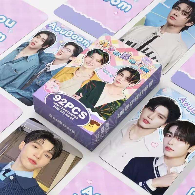 92Pcs/Set Thai Star Drama CP Laser Lomo Card - AouBoom BounPrem AuauSave Holographic Photo Cards with Bonus Stickers