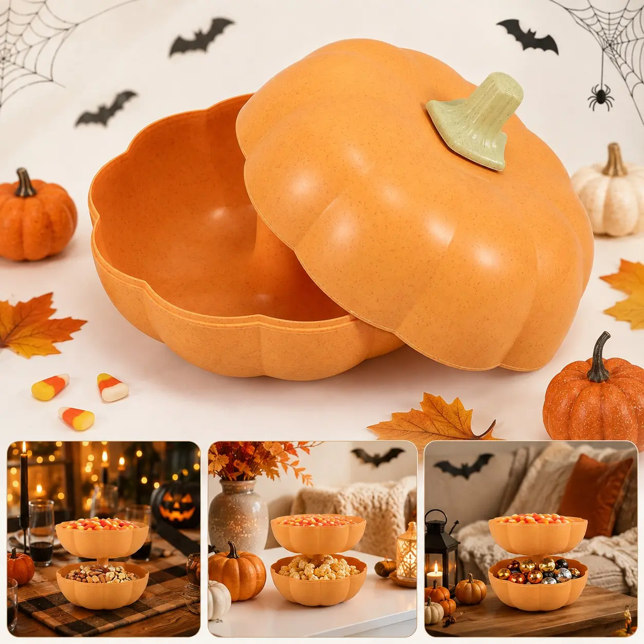 Halloween Christmas Pumpkin Shape Candy Storage Box, Creative Snack Dried Fruit Bowl, Home Living Room Tea Table Pistachio Tray