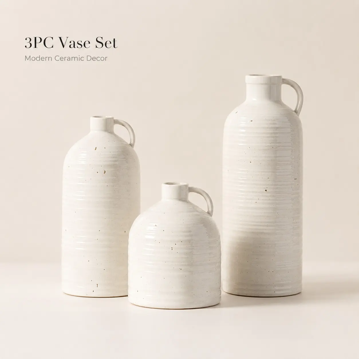 3 Piece Ceramic Vase Set, Modern Handmade Pottery, Handle Design, Minimalist Texture, Flower Vases, Home Decor, Living Room Bedroom Desk Centerpiece