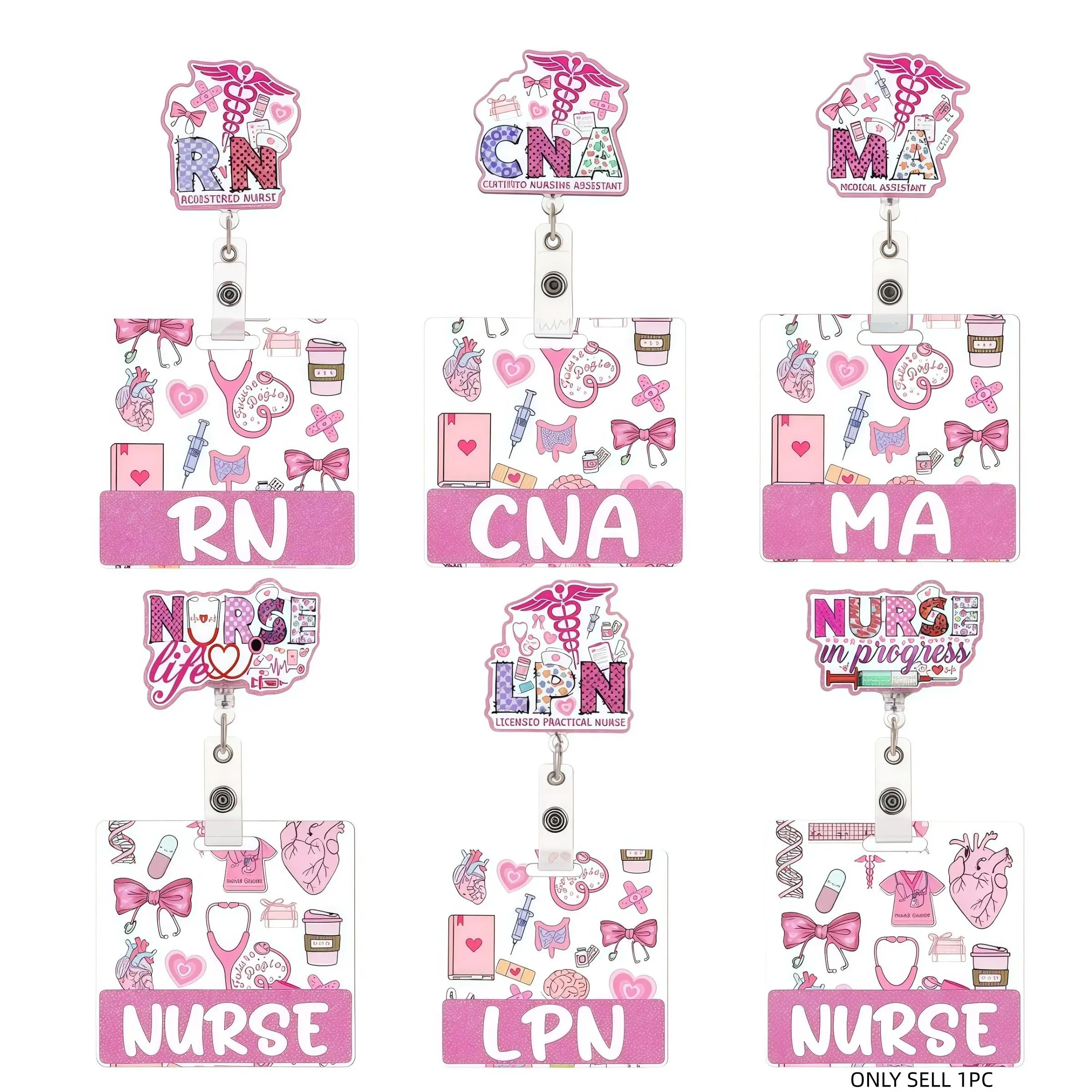 Fun Glitter Letter Badge Scroll, ID Card Holder with Retractable Crocodile Clip, Id Holders For Badges, Fashionable Professional Name Tag for Doctors Nurses, Nursing Badge Reel, Medical Badge Reel, Badge Accessories