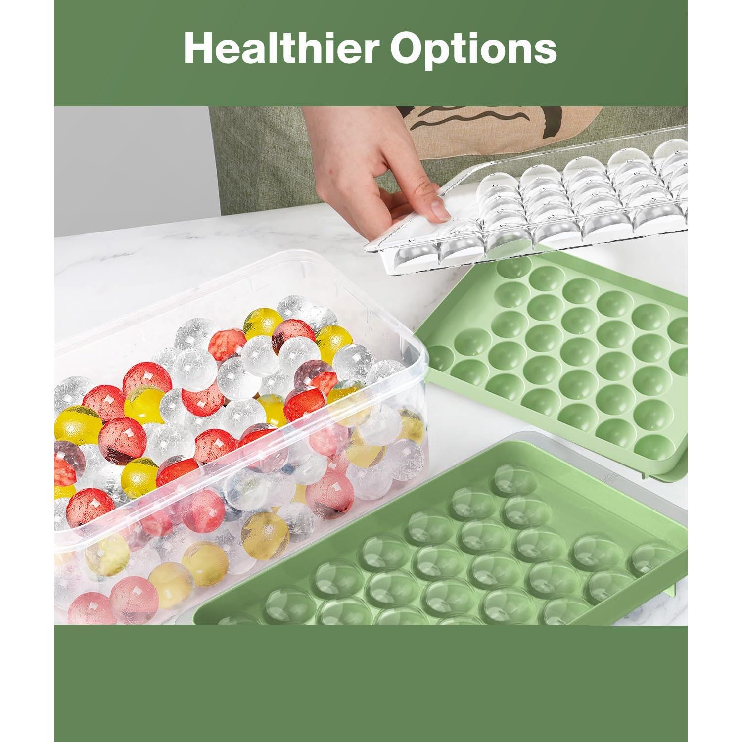 Tray with Lid and Bin,Ice Tray,62 Round Ice Trays for Freezer,  Plastic  Molds, Easy Release Ice Ball Maker, Stackable Ice Molds for , , Coffee