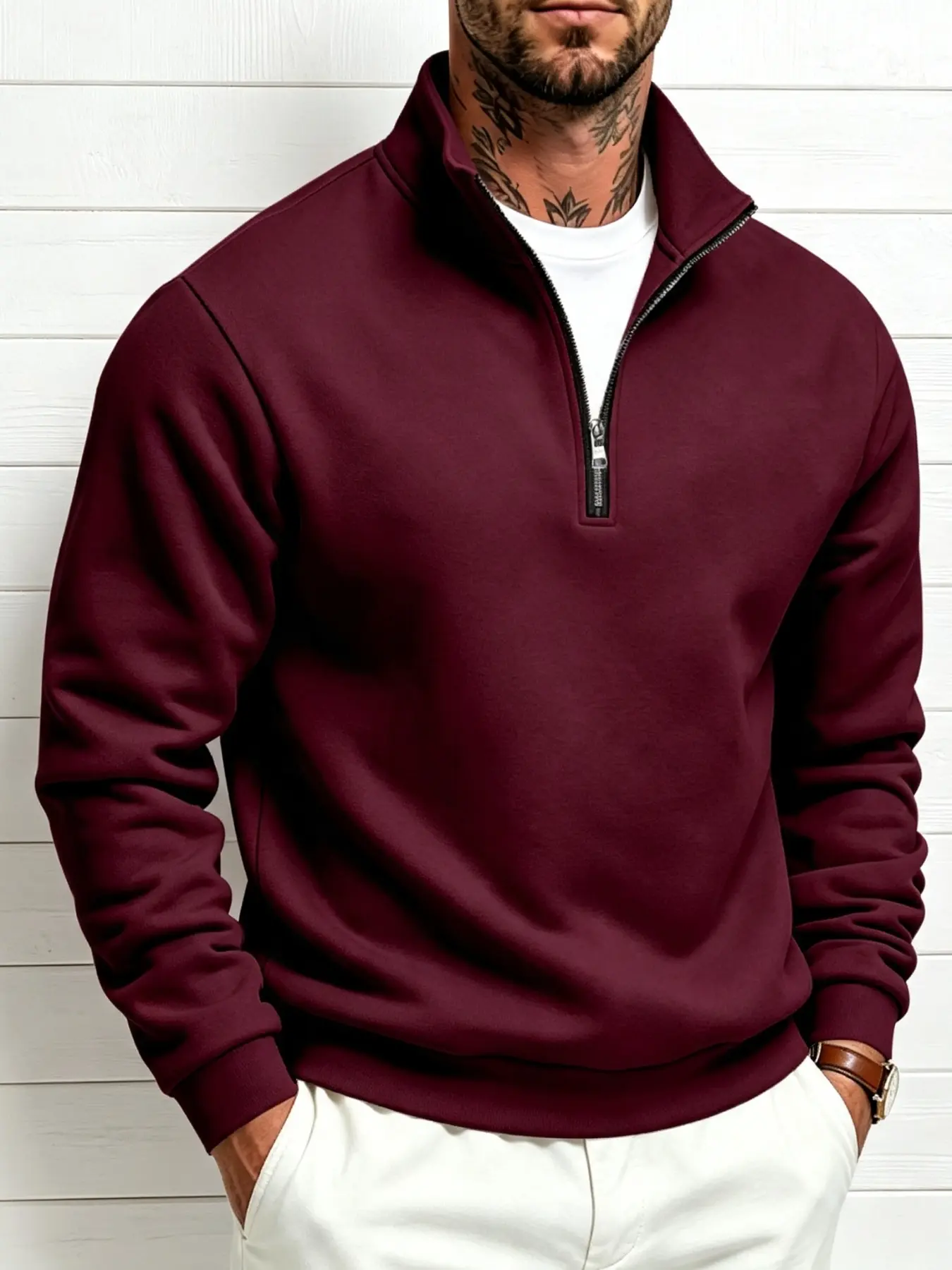 Men's Fall Winter Fleece‑Lined Quarter‑Zip Stand Collar Loose Sweatshirt, Solid Color Thick Warm Pullover, Soft Wrinkle‑Resistant Base Top, Business Golf Commute Outdoor Casual Top, 9 Colors Plus Sizes S‑3XL