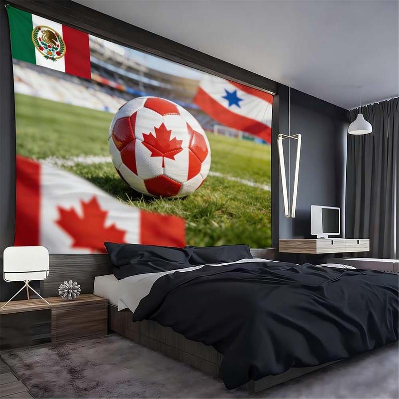 1 pc microfiber FIFA World Cup Tapestry Soccer Ball Canada Flag Stadium Wall Hanging Living Room Dining Room Bedroom Outdoor Holiday Decoration Ornament Atmospheric Enhancement Tapestry Background Cloth Hanging Cloth Wall Cloth Decorative Cloth