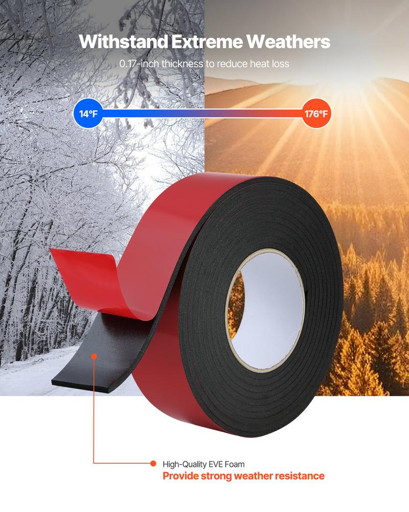 VEVOR Pipe Insulation Wrap, 14 FT x 2-inch Pipe Insulation Foam Tape, Self-Adhesive Water Pipes Insulated Foam Wrap for Winter Freeze Protection, Heat & Cold Resistant for Outdoor Indoor Use