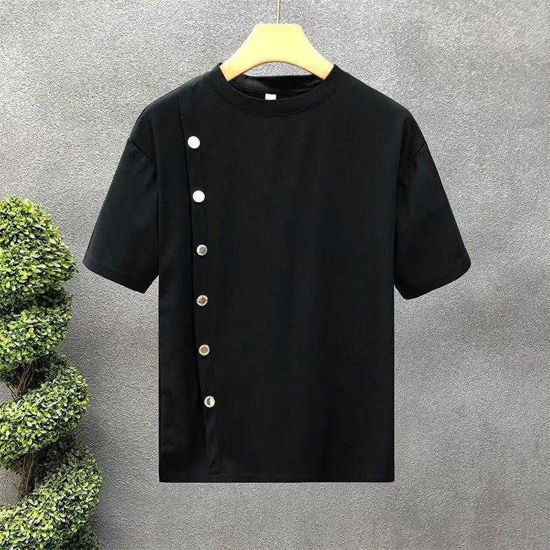 Men's Trendy Summer Short-sleeved Handsome Half-breasted T-shirt New Summer Striped Half-sleeved