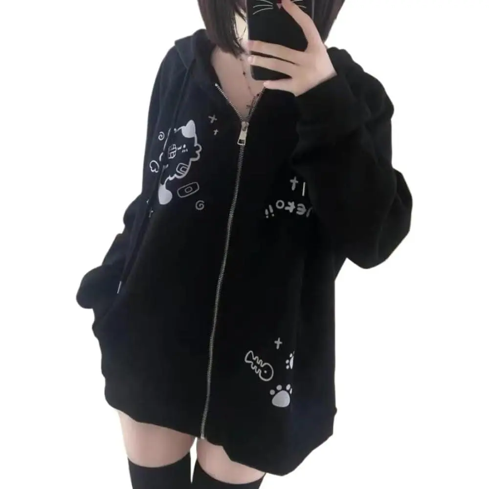 Summer goth clothes Summer goth clothes Pooyikoi Harajuku Hoodie Womens Lightweight Black Gothic Y2k Graphic Hoodie Thin Trendy Cute Preppy Zip Up Hoodies for Women,Muppet