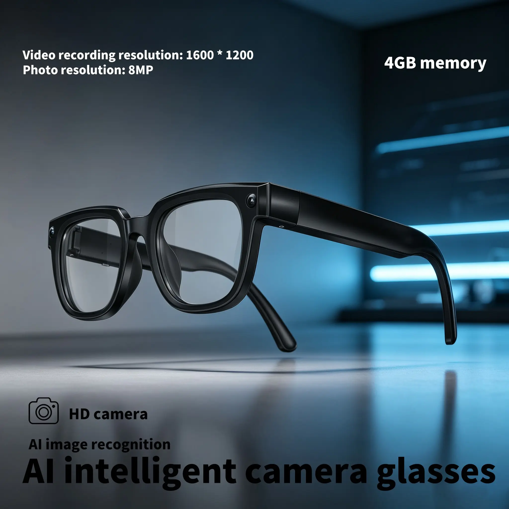 Wearable smart glasses, high-definition camera, real-time video and conversation translation, voice control, 3D surround sound, open ear canal wireless design, specially designed for men's outdoor sports cycling