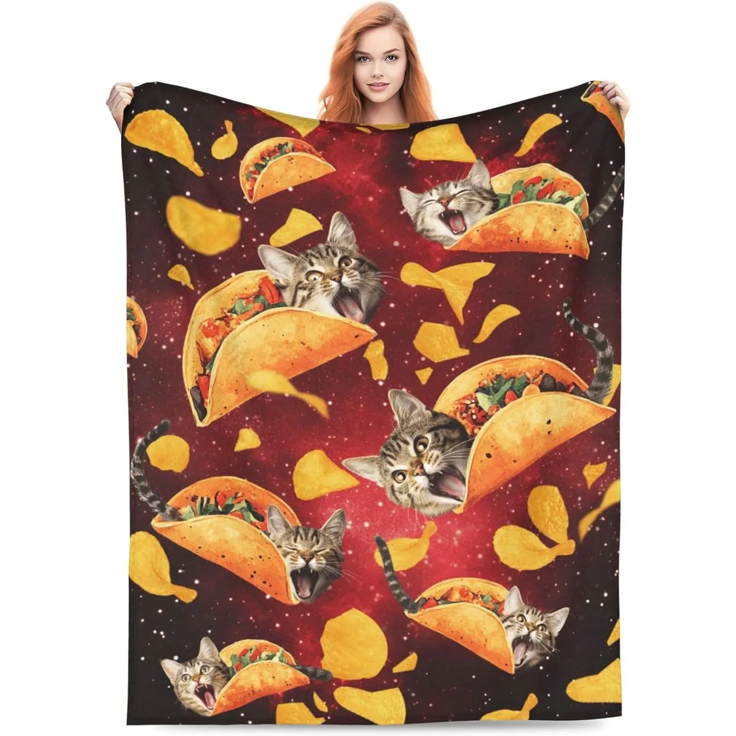 Funny Cat Blanket, Food Taco Throw Blanket, Burrito Blankets, Taco Stuff Fleece Flannel Plush for Women Men Boys Girls Lovers Adults Soft Bedding for Sofa Bed Office Home Decor 40"X50"