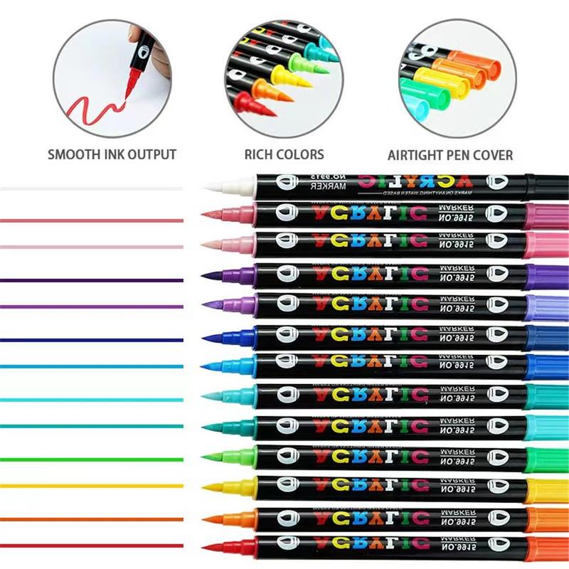 Acrylic Paint Marker Pen Set, 12/24/36pcs/set Dual Tip Double Color Acrylic Paint Markers Pens for Wood, Canvas, Stone, Glass, Ceramic Surfaces, Christmas Gift, Acrylic Art Kit