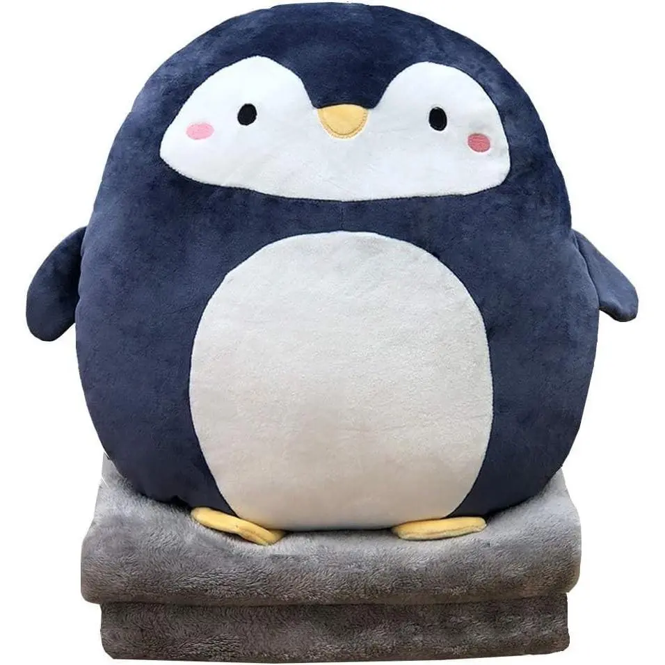 16 Inch Cute Penguin Stuffed Animal, 2-in-1 Plush Pillow with Built-in Blanket, Perfect Birthday Christmas Gifts for Girls Boys, Ideal for Travel Use