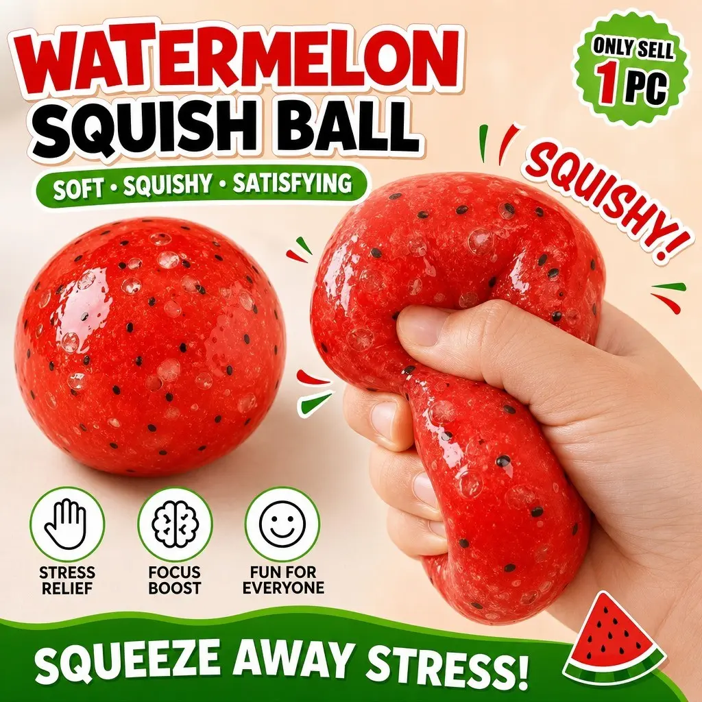 Watermelon Slush Squishy Toy - Stress Relief Squishy, Crunchy Sound Squeeze Stress Ball, Slow Rebound ASMR Decompression Toy for All Ages