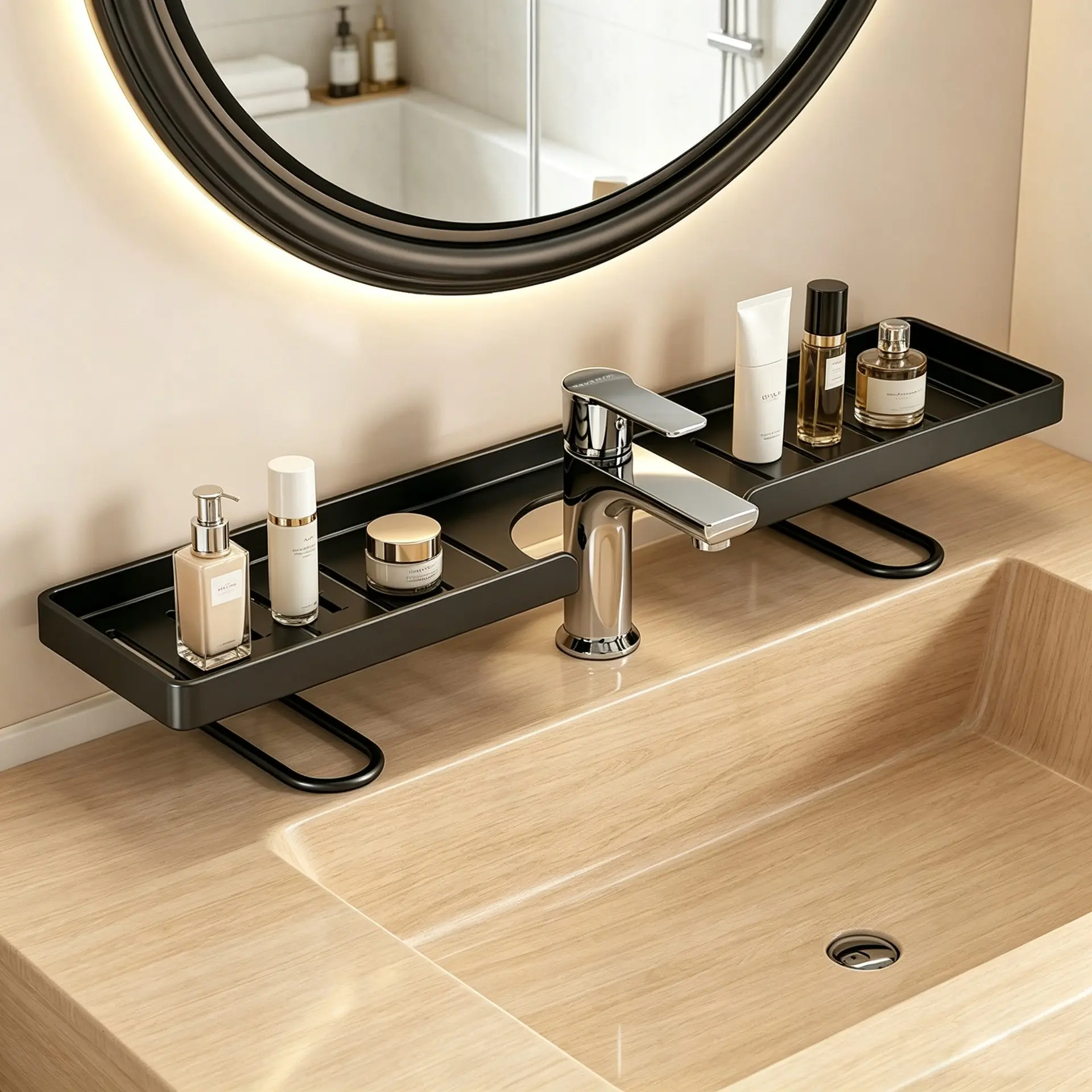 Kitchen Sink Vertical Shelf, Faucet Organizer, No Drilling Required, Home Bathroom Storage Rack, Space-Saving Design, Easy Installation, Bathroom Organizers