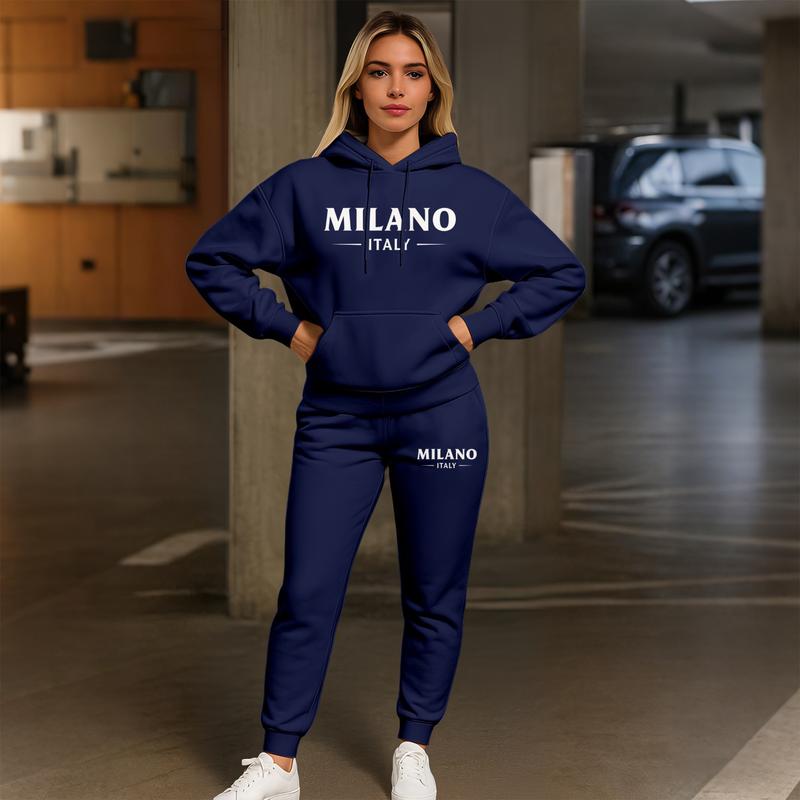 Women's MILANO City Print Hoodie And Drawstring Track Pants Set, Casual Sportswear, Long-Sleeved Hooded Jacket And Pants, Suitable For Autumn And Winter, Everyday Wear, Indoor And Outdoor Sportswear, Sportswear Set, Casual Sportswear. Women's MILANO City Print Hoodie And Drawstring Track Pants Set, Casual Sportswear, Long-Sleeved Hooded Jacket And Pants, Suitable For Autumn And Winter, Everyday Wear, Indoor And Outdoor Sportswear, Sportswear Set, Casual Sportswear.