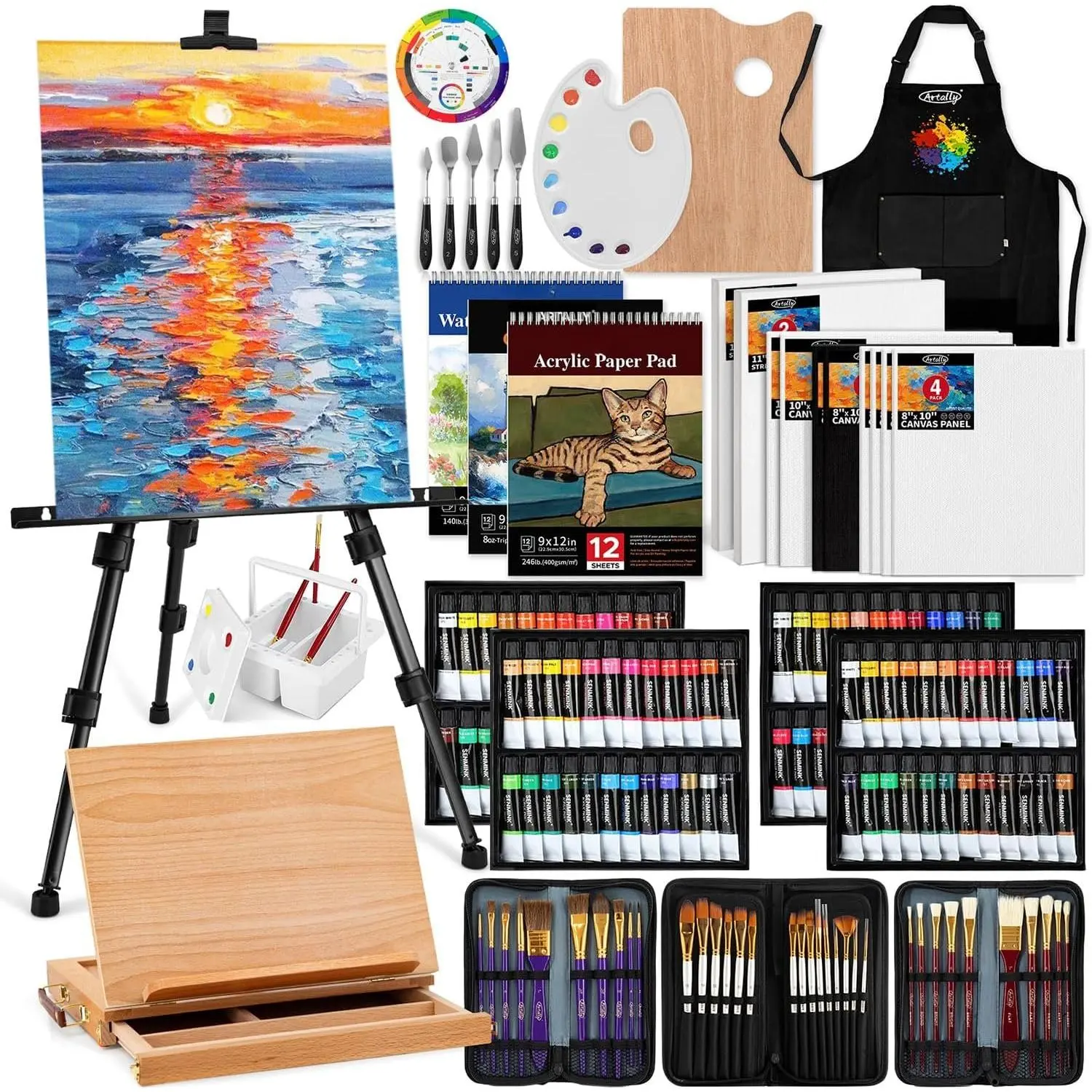 187-Piece Professional Art Kit with Beechwood Easel, 96 Watercolor & Oil Paints, Complete Art Supplies for Adults & Beginners, Art Kits
