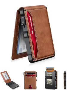 Minimalist Men's Slim Wallet: 9-13 Cards, Money Clip, ID Window. RFID Blocking, Aluminum Bifold Pop-Up