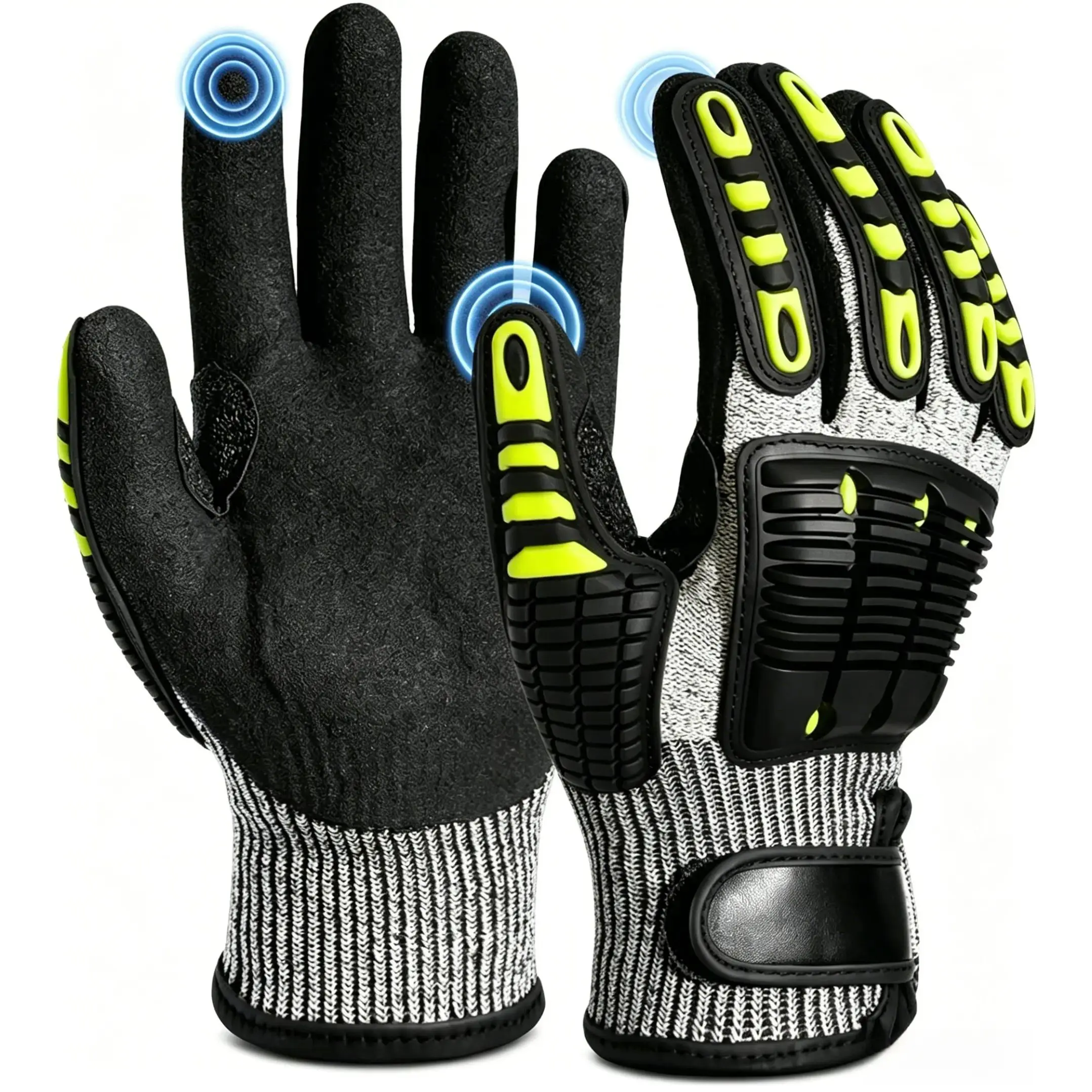 Impact Reducing Work Gloves For Men - ANSI Cut Level A5 With TPR Knuckle Guards & Shock Absorption, Nitrile Coated Palm For Maximum Grip, Heavy Duty For Construction, Warehouse, Auto Repair