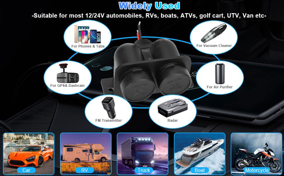 1PCS Cigarette Lighter Socket with Blade Fuse, 2-Socket Cigarette Lighter Splitter 12V Lighter Power Outlet Replacement Waterproof Plug for Car Marine Truck ATV RV 1PCS Cigarette Lighter Socket with Blade Fuse, 2-Socket Cigarette Lighter Splitter 12V Lighter Power Outlet Replacement Waterproof Plug for Car Marine Truck ATV RV