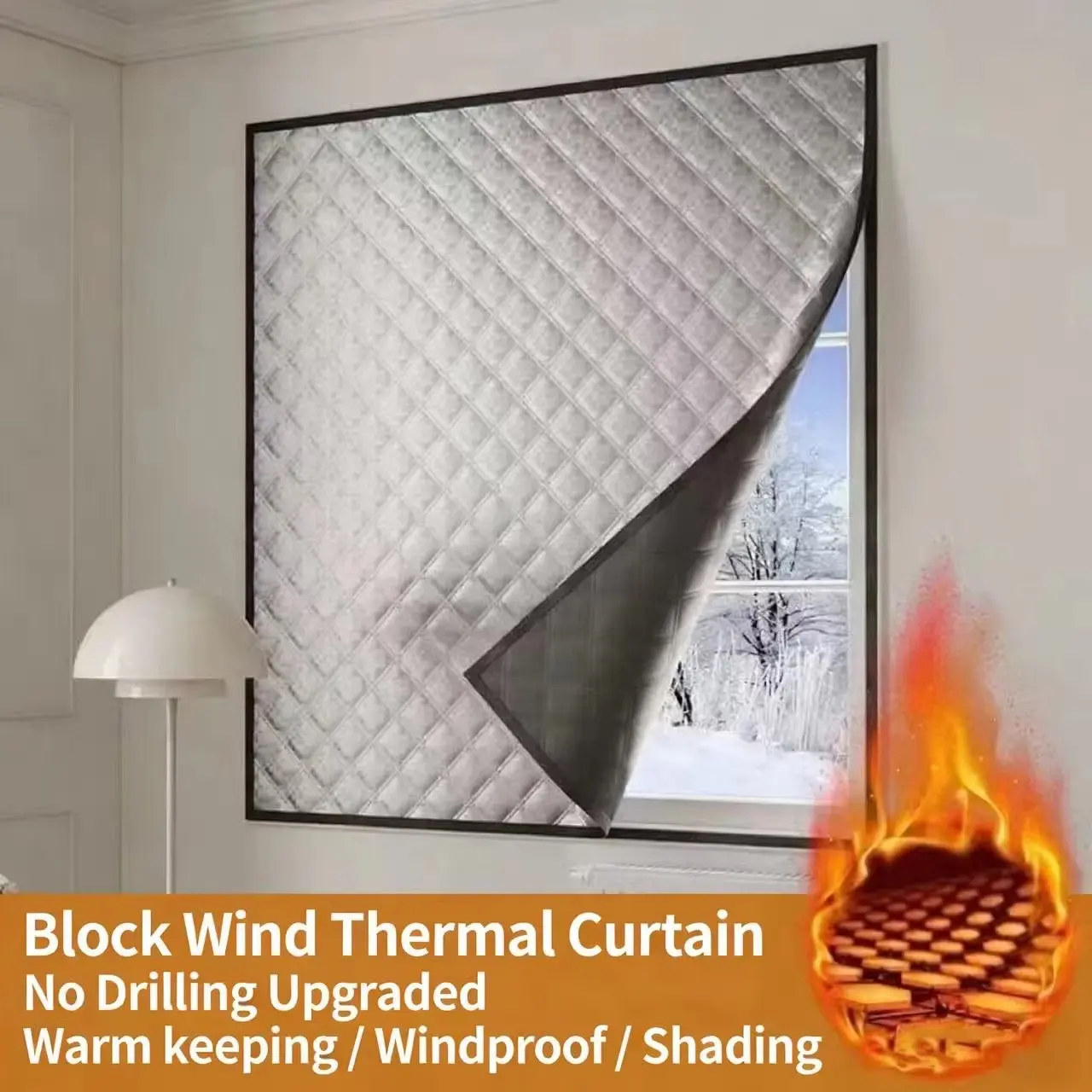 Winter Windproof Thermal Insulated Curtain, Thickened Thermal Barrier, Self-Adhesive Magic Tape Easy Install Installation, Energy Saving Window Cover