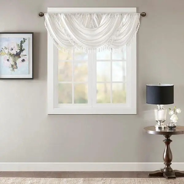 Nokaa Faux Silk Waterfall Embellished Valance Window Curtain Topper 38x46 Inches White Elegant Swag Pelmet for Living Room Bedroom Kitchen Decorative Rod Pocket Single Panel, Home Furniture and Household Product Search Terms for US Online Shopping