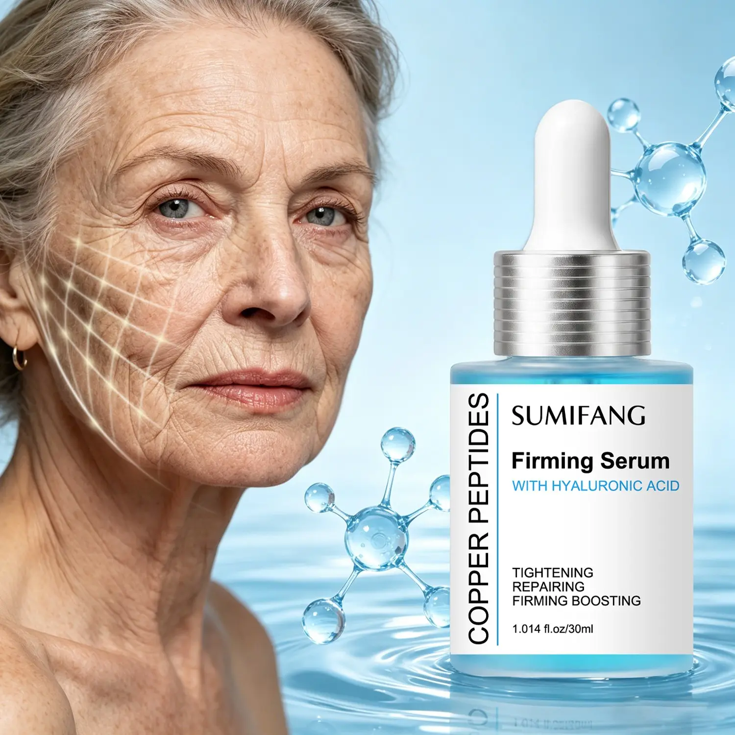 SUMIFANG Copper Peptide Firming Repairing Facial Serum 30ml – Copper Peptide + Hyaluronic Acid + Collagen Peptide – Firms, Repairs, Lifts, Strengthens | Brightens Skin Tone, Smoothes Skin Texture, Improves Elasticity